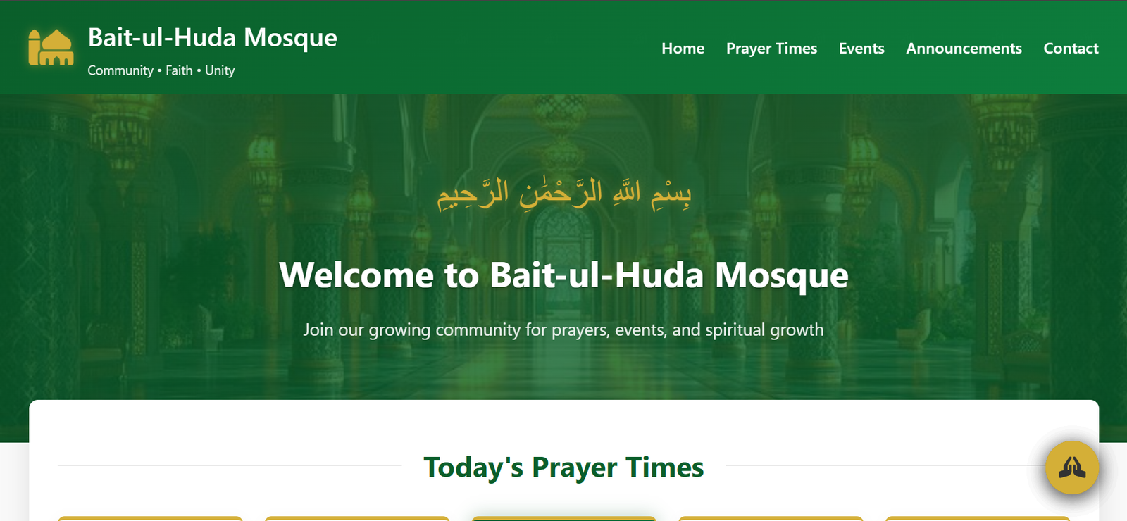 Bait-ul-Huda Mosque | Prayer Timings and Events Management